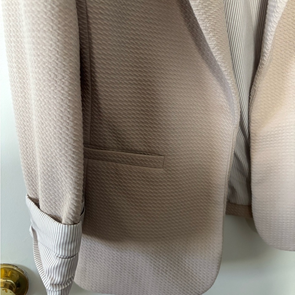 Skies Are Blue Beige Textured Business Casual Stylish Women's Blazer - Picture 3 of 5